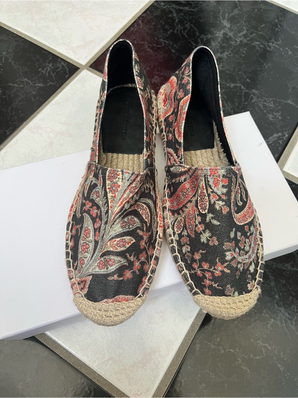 Nib 100% Auth Isabel Marant Black Paisley Slip-On Espadrilles Sz 37
